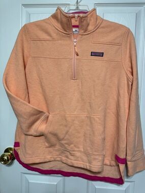 Vineyard Vines Shep Shirt 1/4 Zip Pullover Womens M Peach Heathered Pouch Pocket